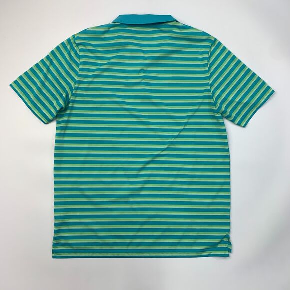 Adidas Polo Shirt Mens L Large Green Striped High Low Vented Hem Short Sleeves - Picture 9 of 14